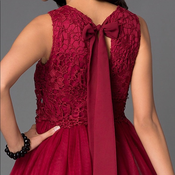 🆕NWT Burgundy Red Lace Bow Back Fit & Flare Dress - Picture 5 of 8
